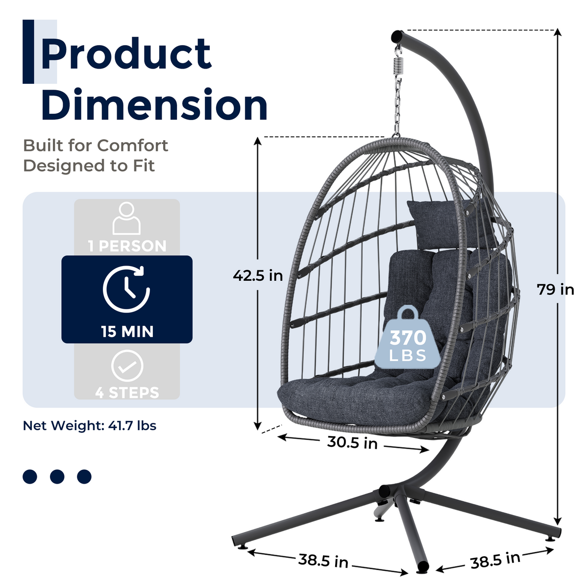 SWITTE Egg Chair Outdoor with Stand, Indoor Wicker Hanging Egg Swing, Grey Patio Swinging Chair with Thick Cushion, Egg Shaped Swing for Bedroom Porch Balcony, Rattan Hammock Chairs 370 LBS Capacity