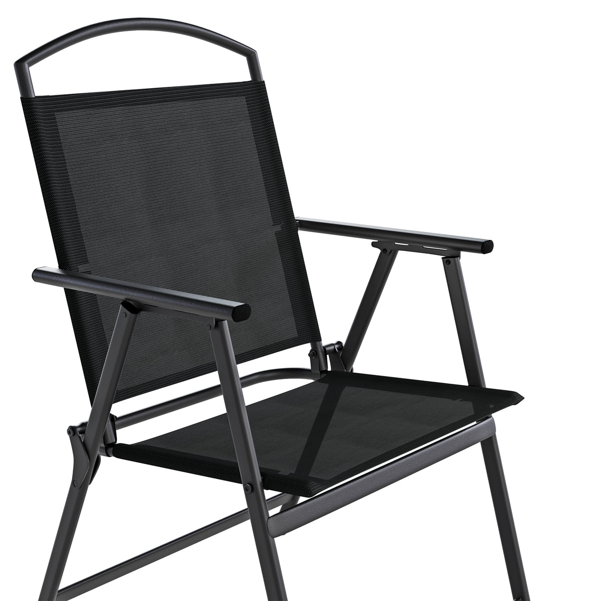 Outdoor Patio Chairs Set of 2, Folding Lawn Chairs, Black Foldable Lightweight Dining Chairs with Armrests & Back Support, Breathable Textilene & Metal Frame for Deck, Lawn, Camping
