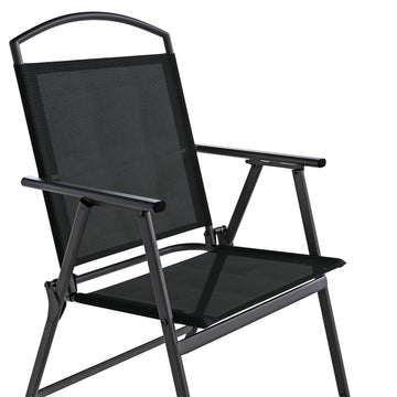 Outdoor Patio Chairs Set of 2, Folding Lawn Chairs, Black Foldable Lightweight Dining Chairs with Armrests & Back Support, Breathable Textilene & Metal Frame for Deck, Lawn, Camping