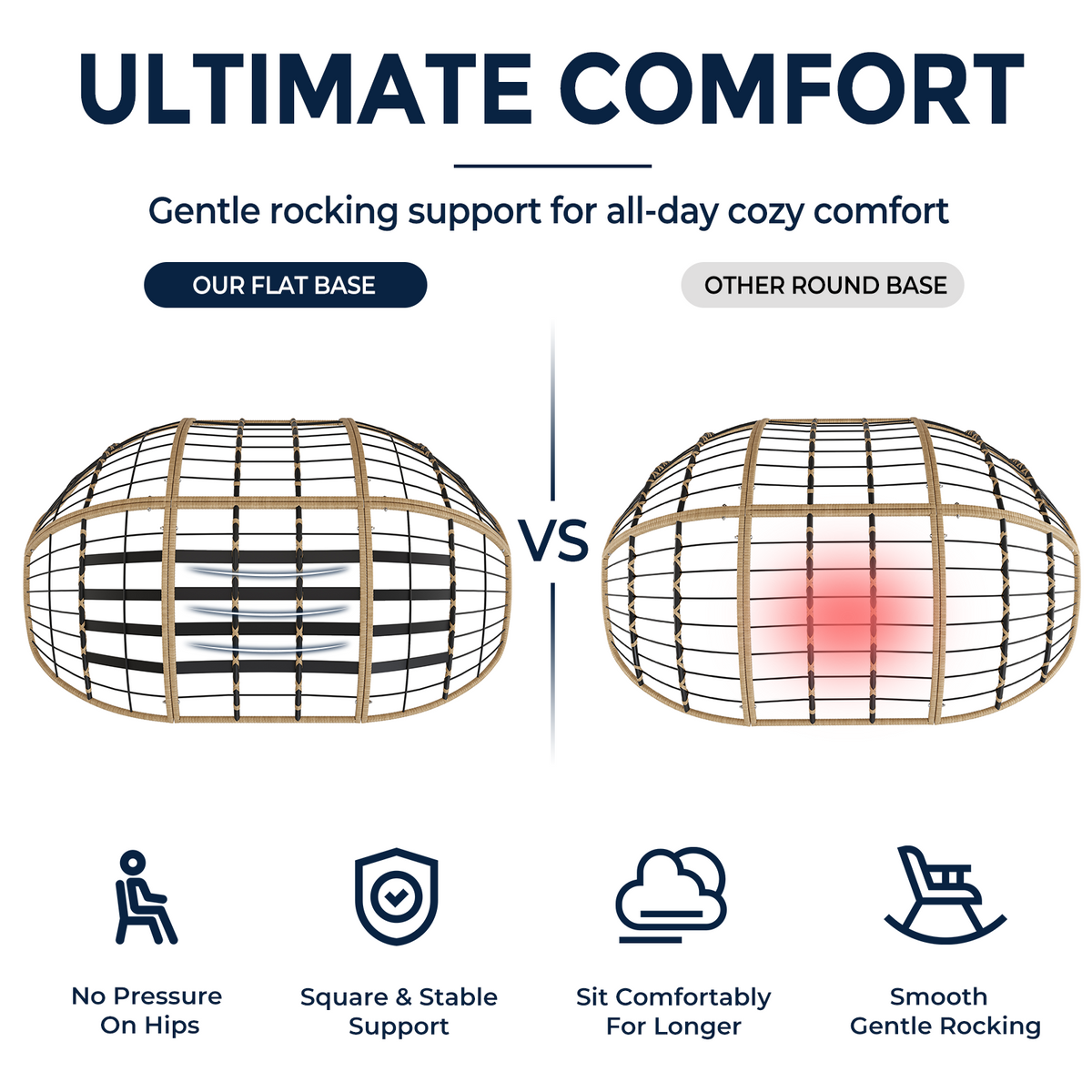 Double Outdoor Papasan Rocking Chair with Thick Cushion, Khaki Oversized 2-Person Rocking Loveseat with Plush Cushion, Outdoor Cozy Rocker Sofa for Patio, Porch or Balcony
