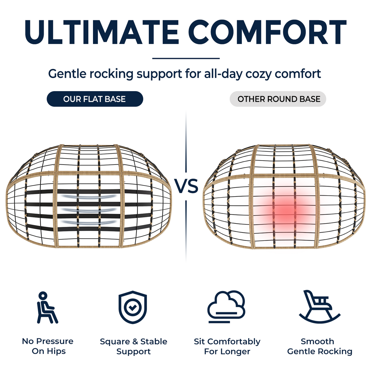 Double Outdoor Papasan Rocking Chair with Thick Cushion, Dark Grey Oversized 2-Person Rocking Loveseat with Plush Cushion, Outdoor Cozy Rocker Sofa for Patio, Porch or Balcony