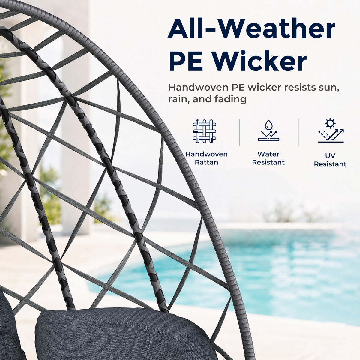 Outdoor Double Hanging Egg Swing Chair with Stand & Cushion, Grey 2 Person Wicker Swinging Egg Chair, Patio Loveseat for Porch Balcony Backyard, Indoor Hammock Chairs 650 LBS Capaticy