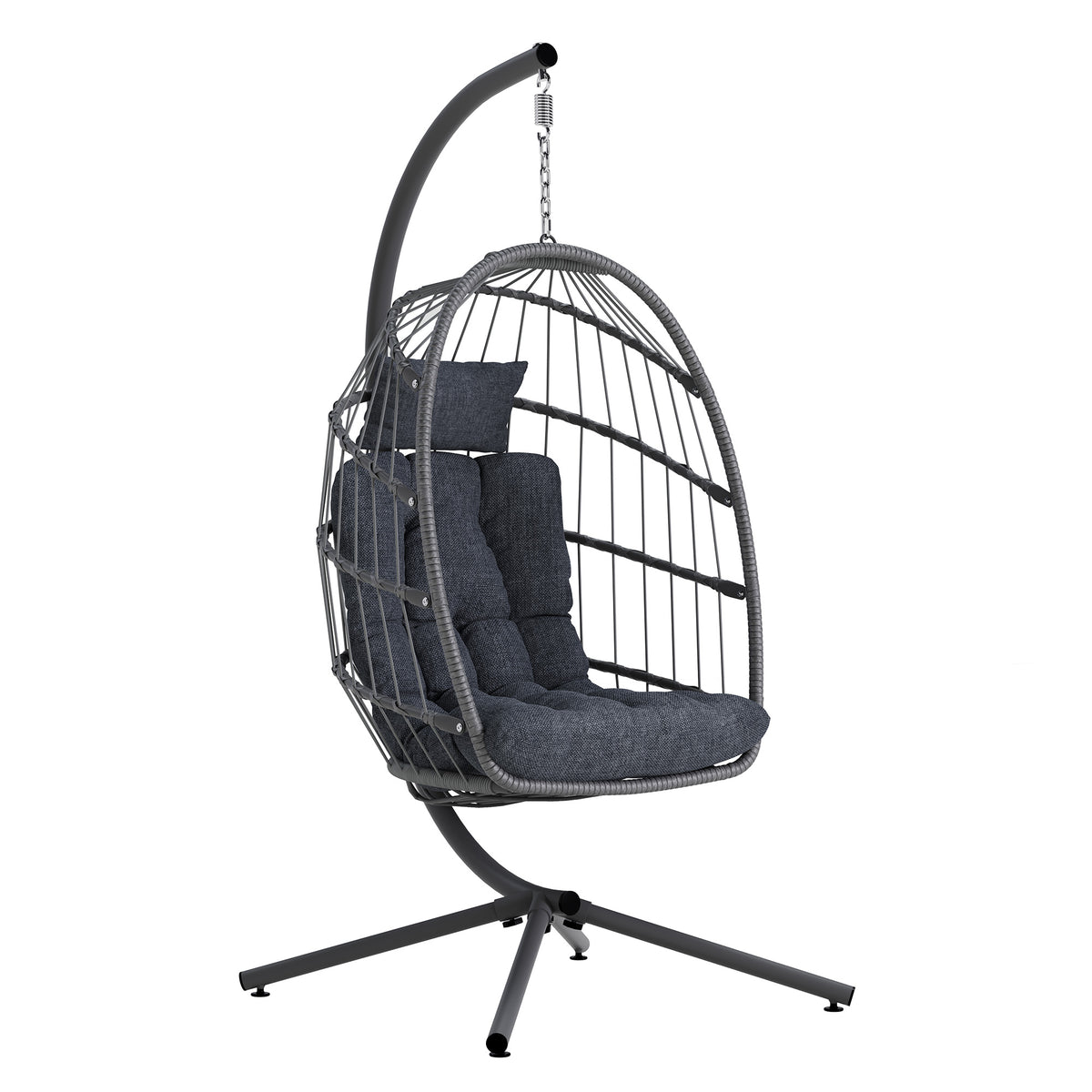 SWITTE Egg Chair Outdoor with Stand, Indoor Wicker Hanging Egg Swing, Grey Patio Swinging Chair with Thick Cushion, Egg Shaped Swing for Bedroom Porch Balcony, Rattan Hammock Chairs 370 LBS Capacity
