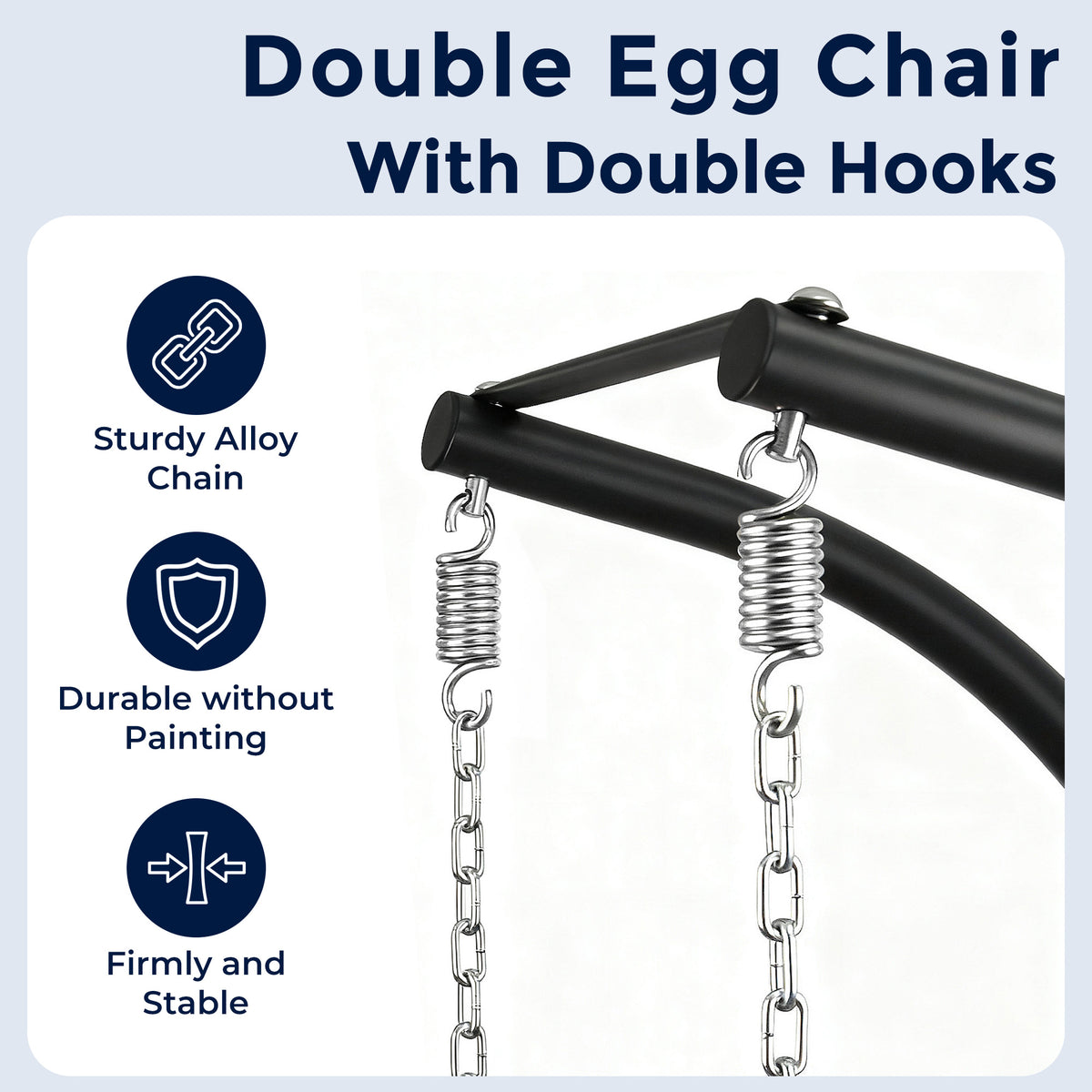 Double Egg Chair Outdoor with Stand, Patio Hanging Swing, Grey Indoor 2 Person Egg Swinging with Cushion, Wicker Loveseat for Porch Balcony Backyard, Cozy Hammock Chairs 680 LBS Capaticy