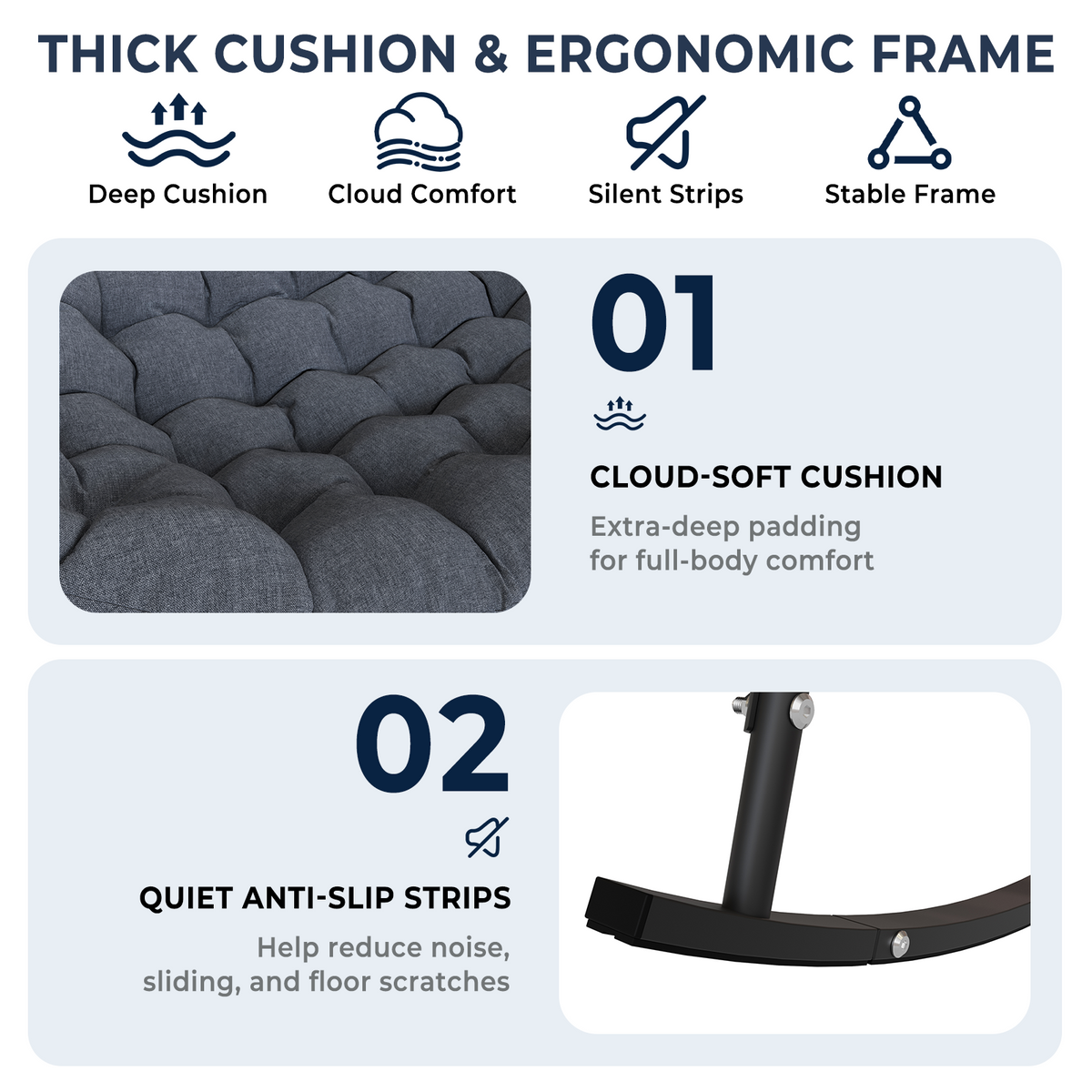 Double Outdoor Papasan Rocking Chair with Thick Cushion, Dark Grey Oversized 2-Person Rocking Loveseat with Plush Cushion, Outdoor Cozy Rocker Sofa for Patio, Porch or Balcony